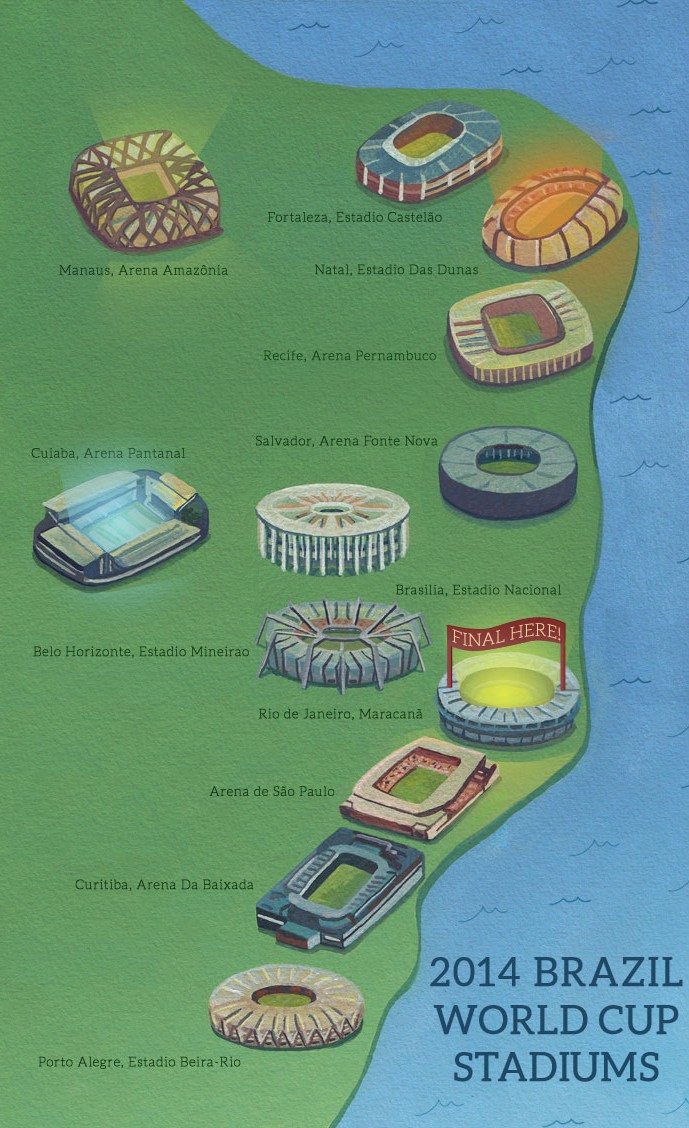 Illustrated Map Of Brazil World Cup 2014