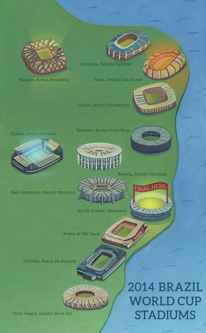 Illustrated Map Of Brazil World Cup 2014
