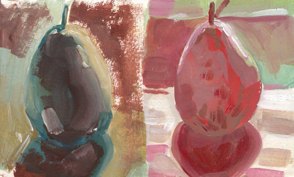 Moleskine drawings and paintings - Pear still life with different colour schemes
