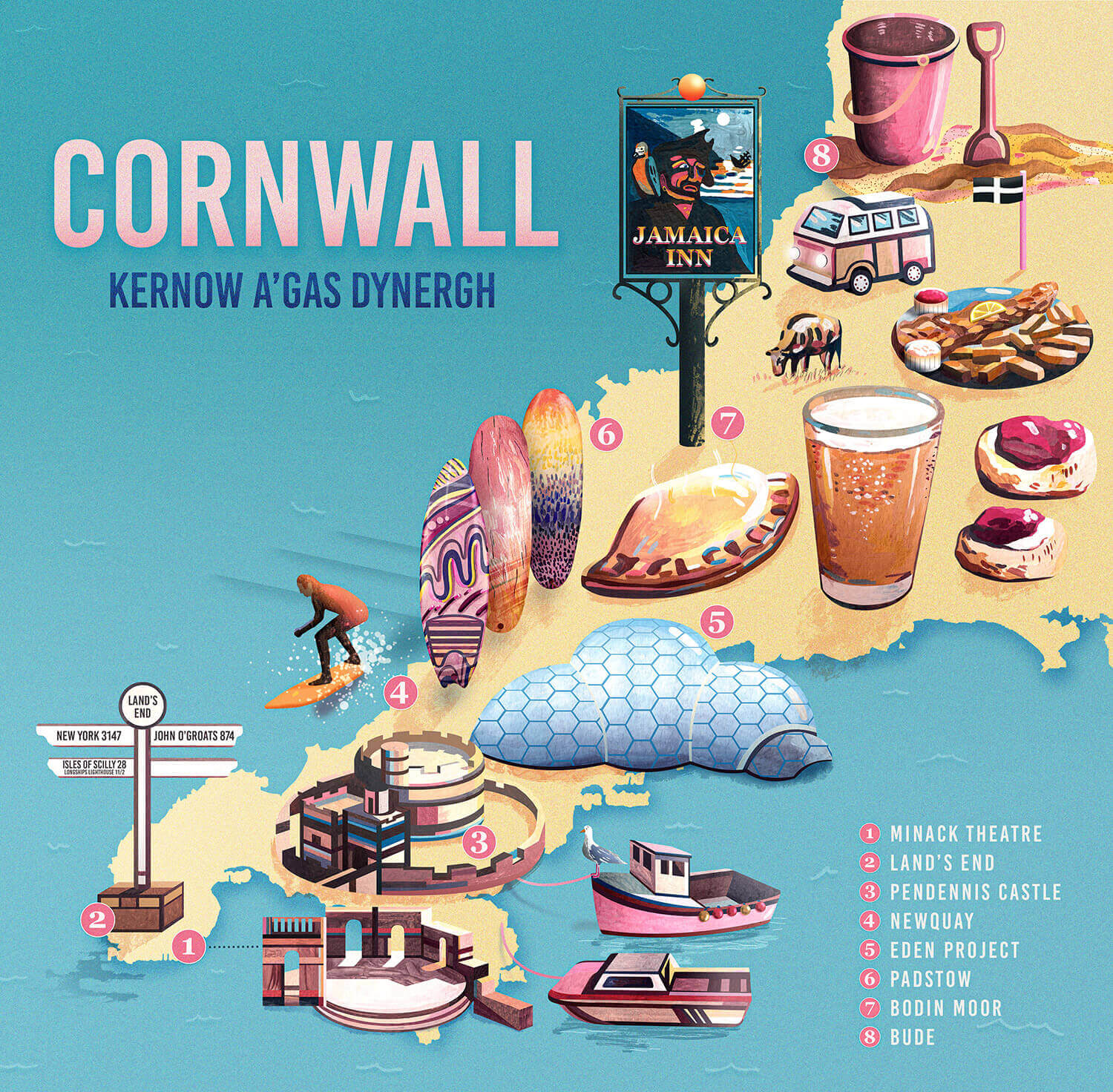 Cornwall Map Illustration