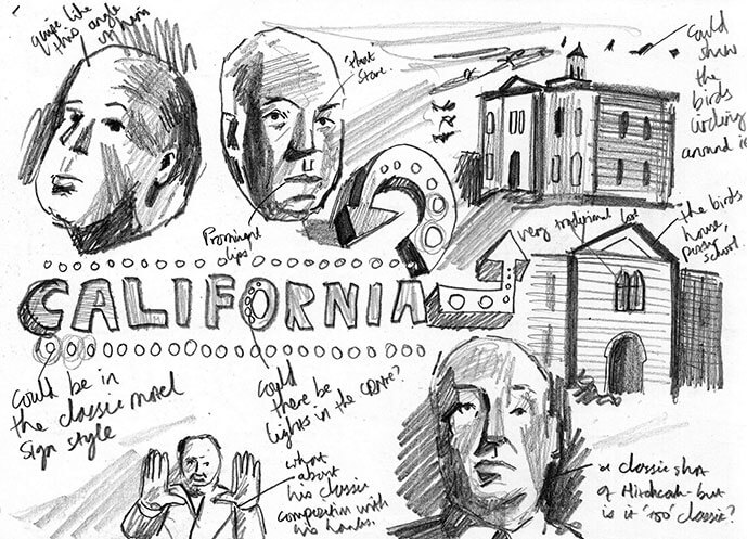 Alfred Hitchcock map illustration sketchbook