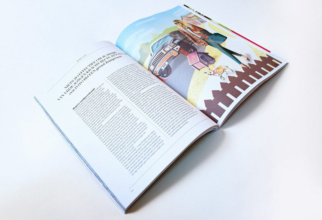 Magazine spread with text and illustration