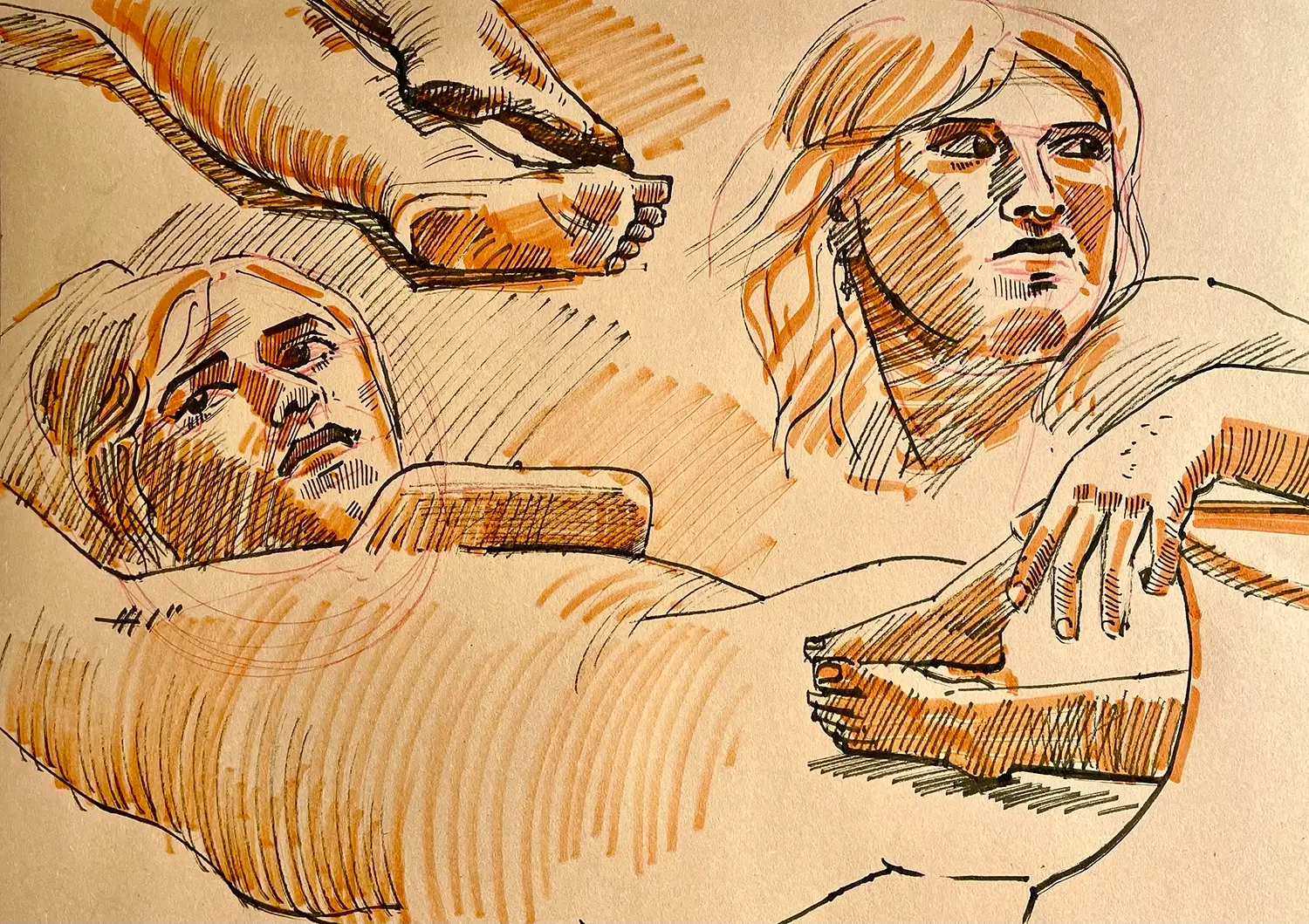 Faces And Pen Figure Drawing